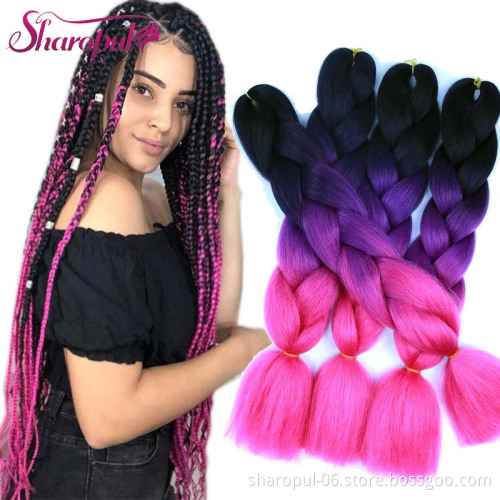 Sharopul wholesales synthetic crochet hair single colors Jumbo braiding hair in hair extension